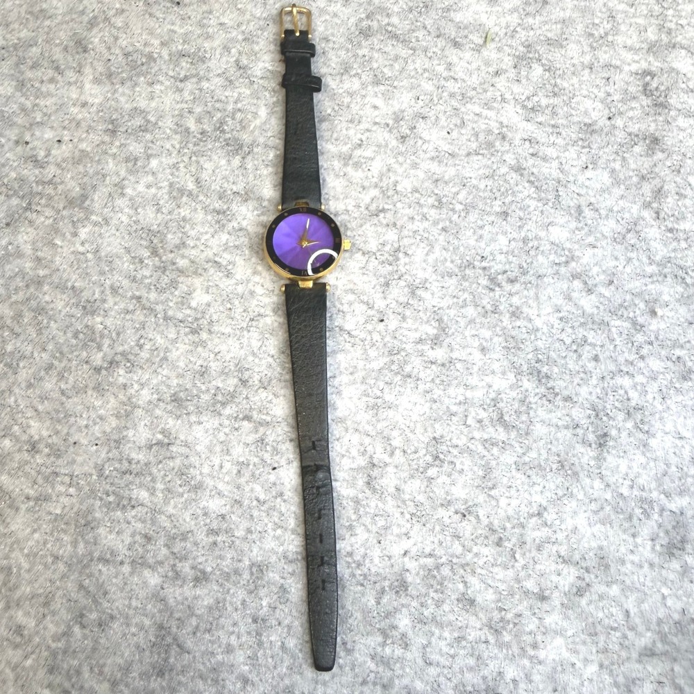 I.D. Titanium Vintage Womens Watch Purple Dial Black Leather Strap Japan Movt